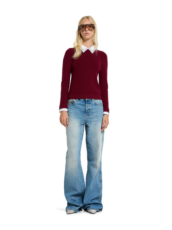 Flared trousers in faded cotton denim