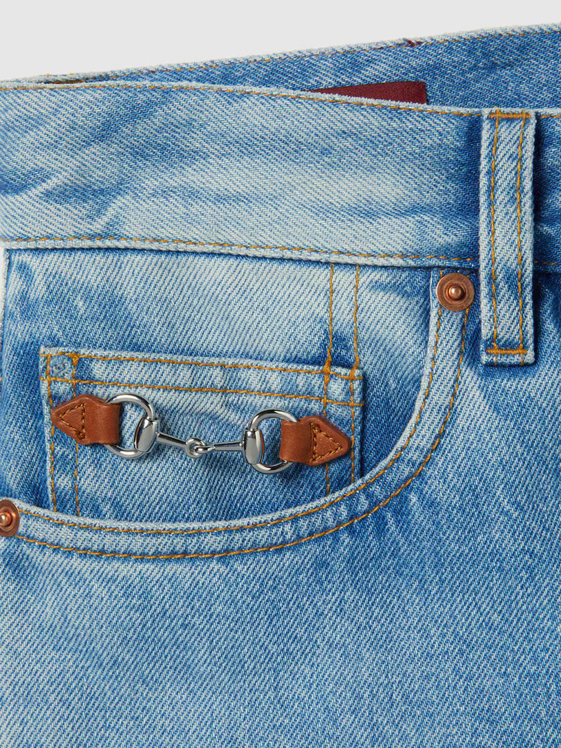 Flared trousers in faded cotton denim