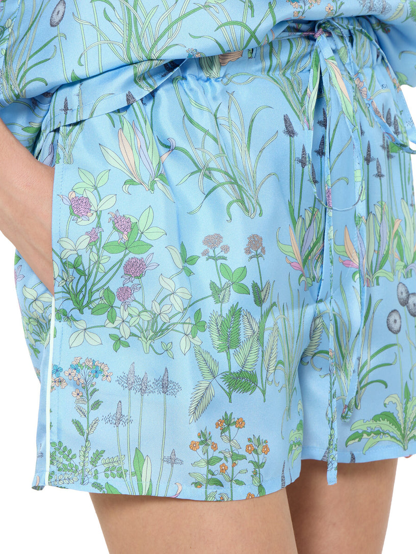 Printed silk twill shorts