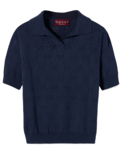 GG pointelle cotton silk polo shirt