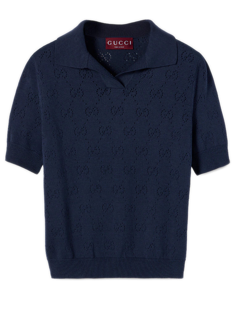 GG pointelle cotton silk polo shirt