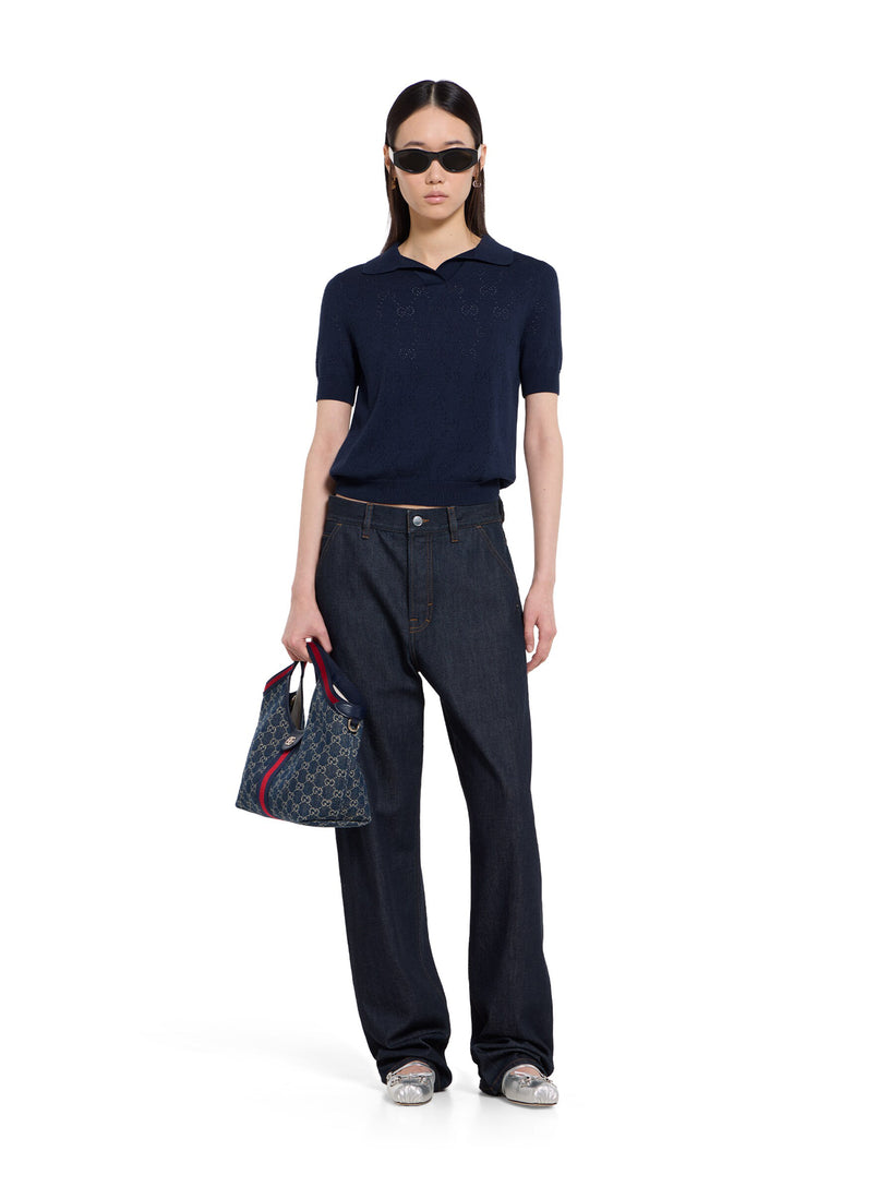 GG pointelle cotton silk polo shirt