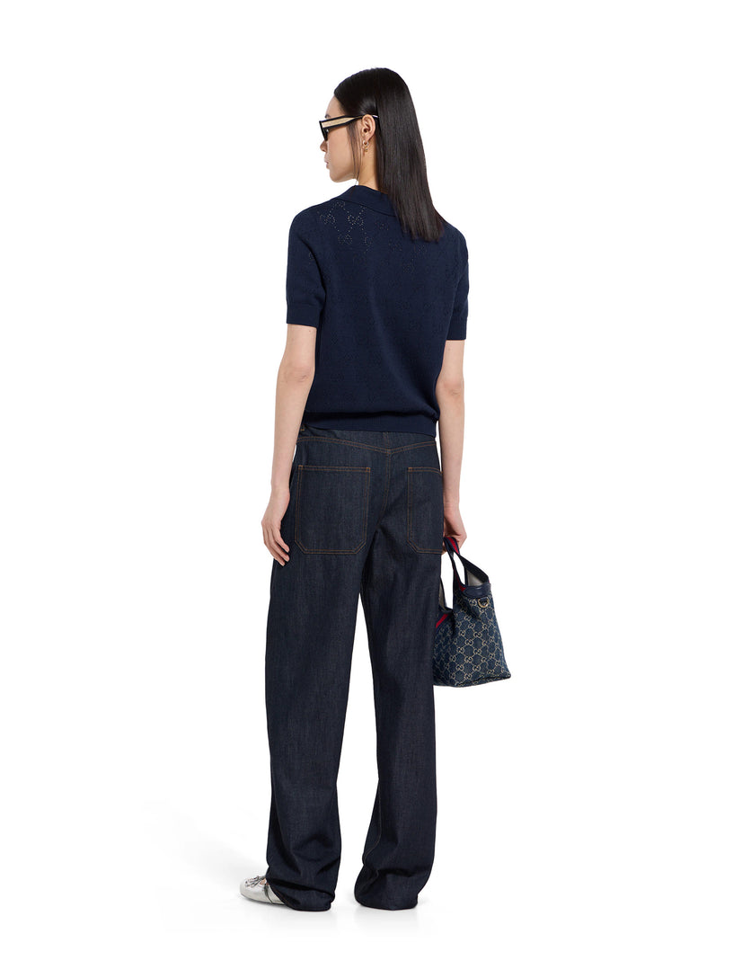 GG pointelle cotton silk polo shirt