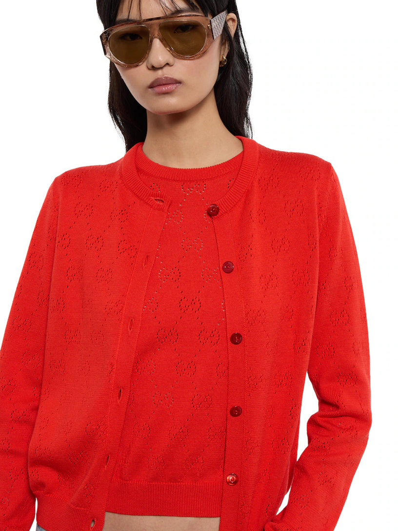 Cotton and silk top with GG pointelle motif