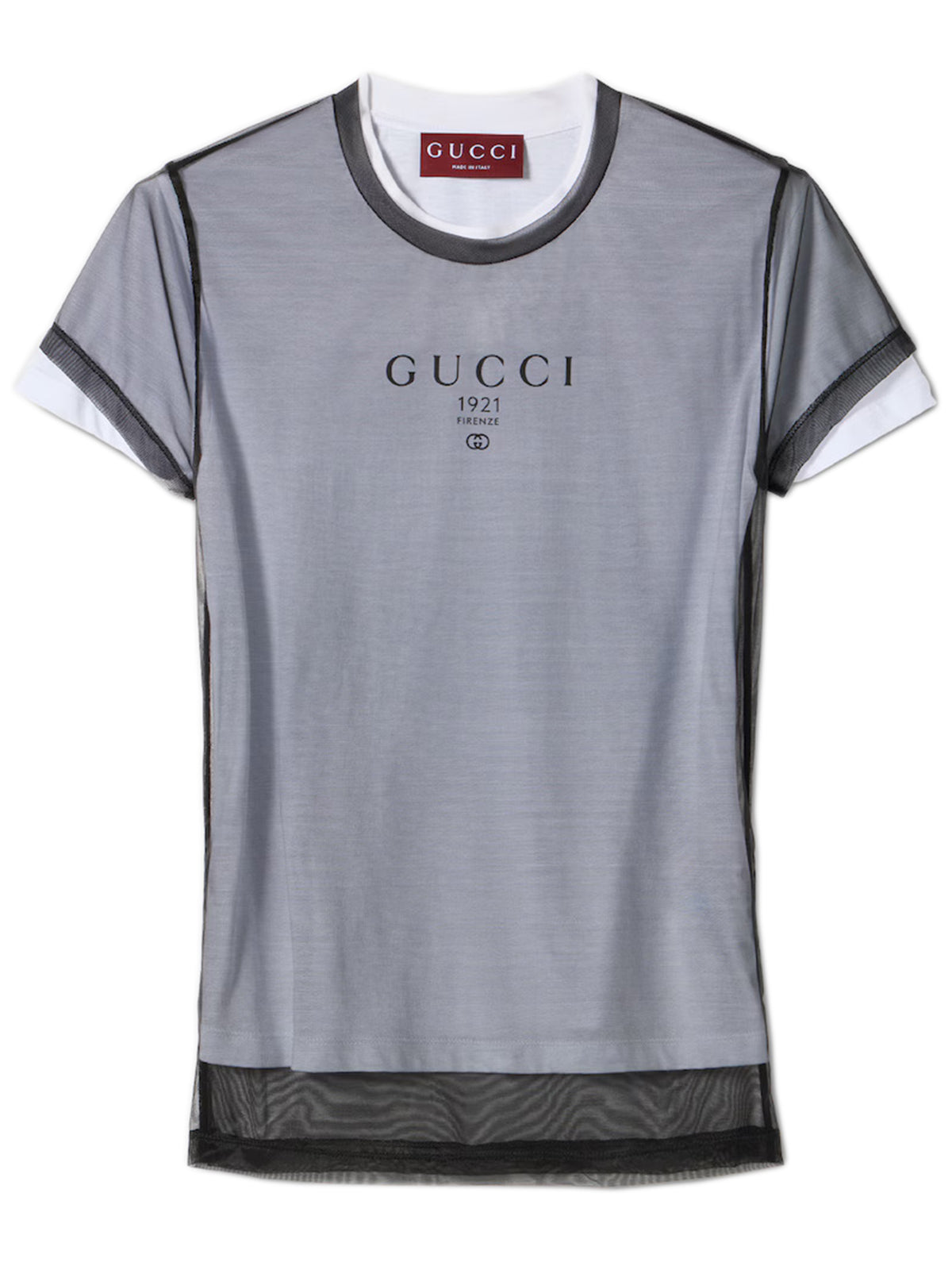 T-shirt in jersey a doppio strato con stampa in bianco