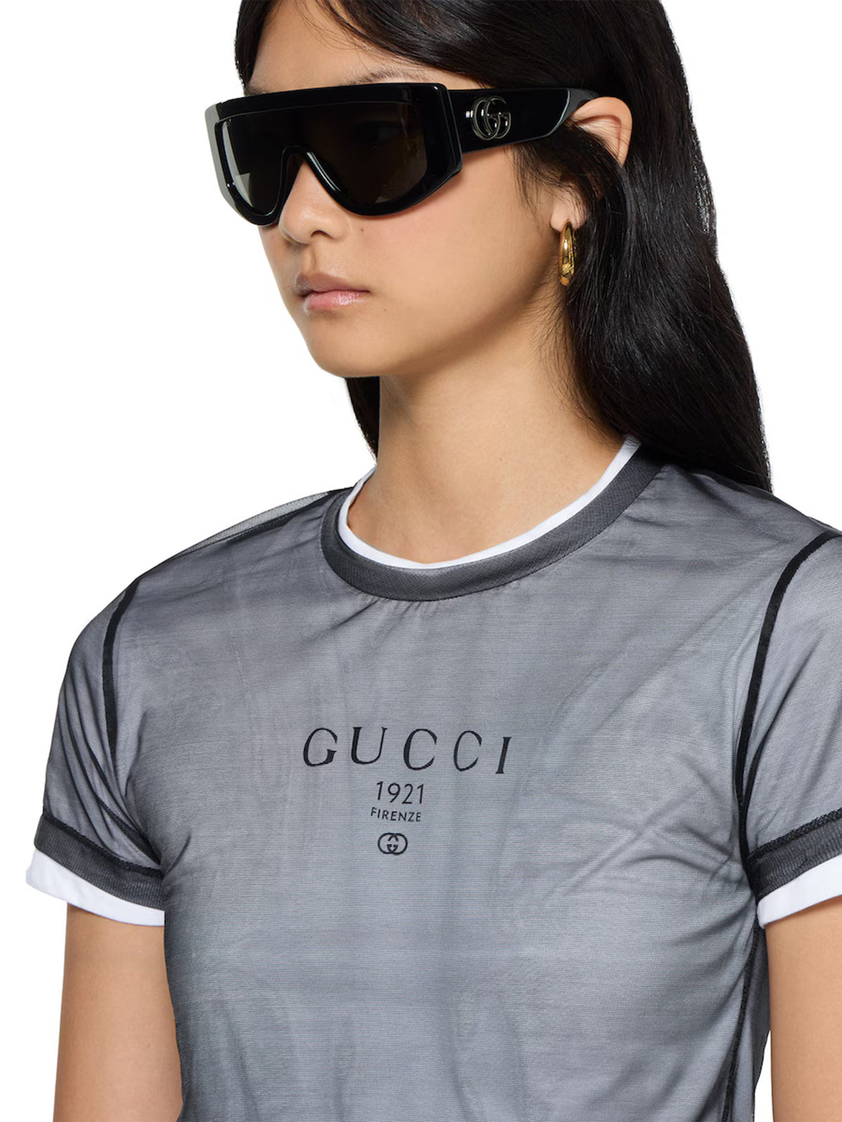 T-shirt in jersey a doppio strato con stampa in bianco