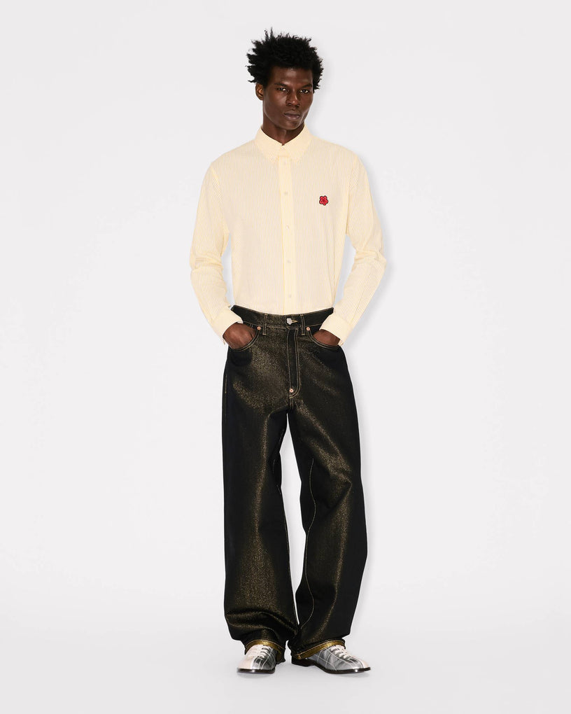 Casual seersucker cotton shirt with 'Boke Flower' embroidery