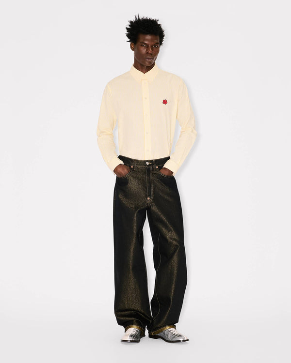 Camicia casual in cotone seersucker con ricamo 'Boke Flower'