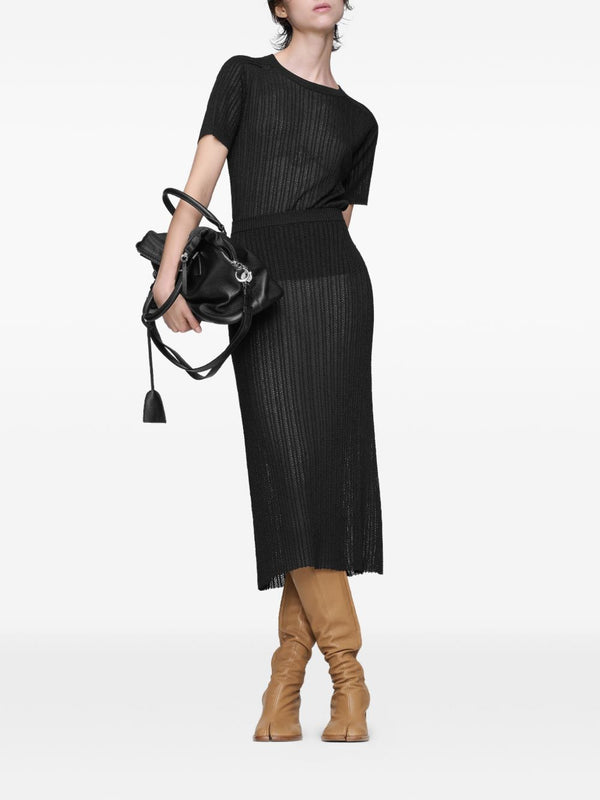 Ribbed knit midi skirt