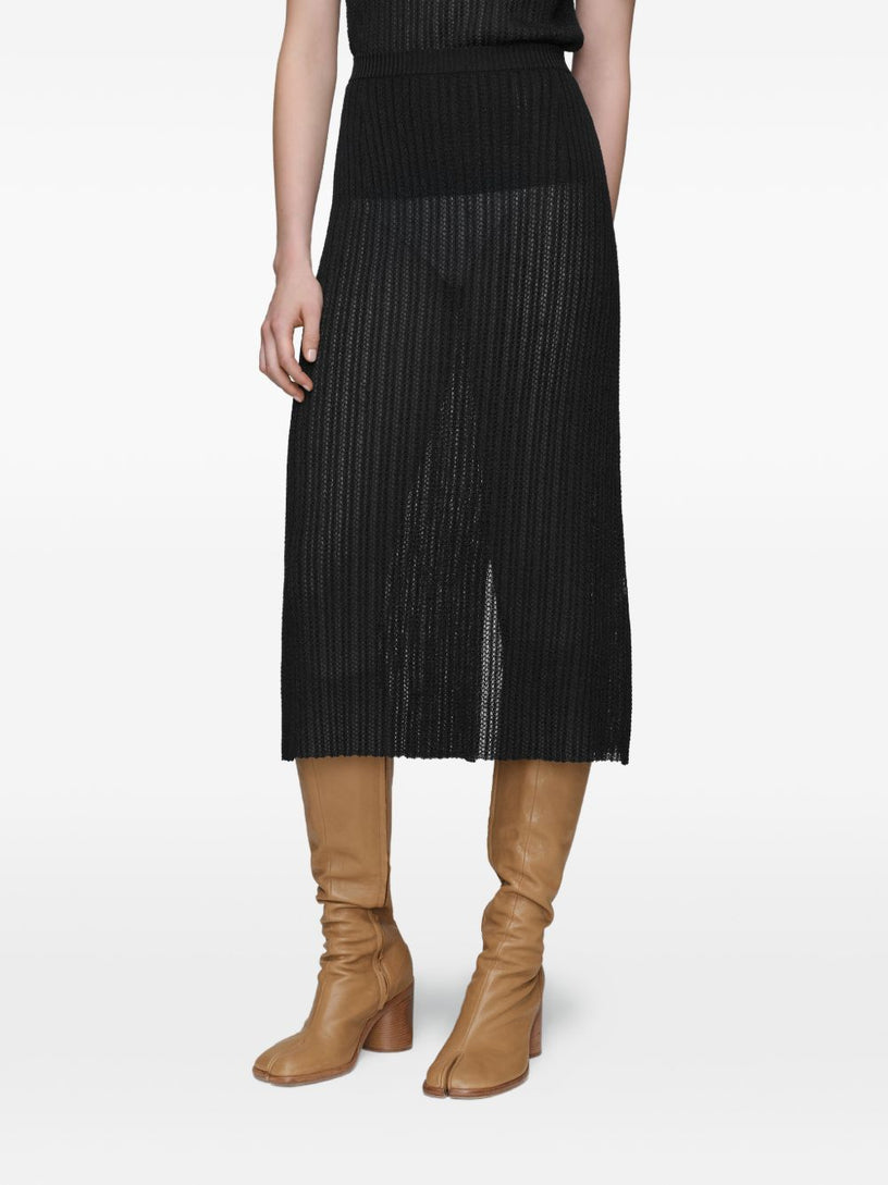Ribbed knit midi skirt