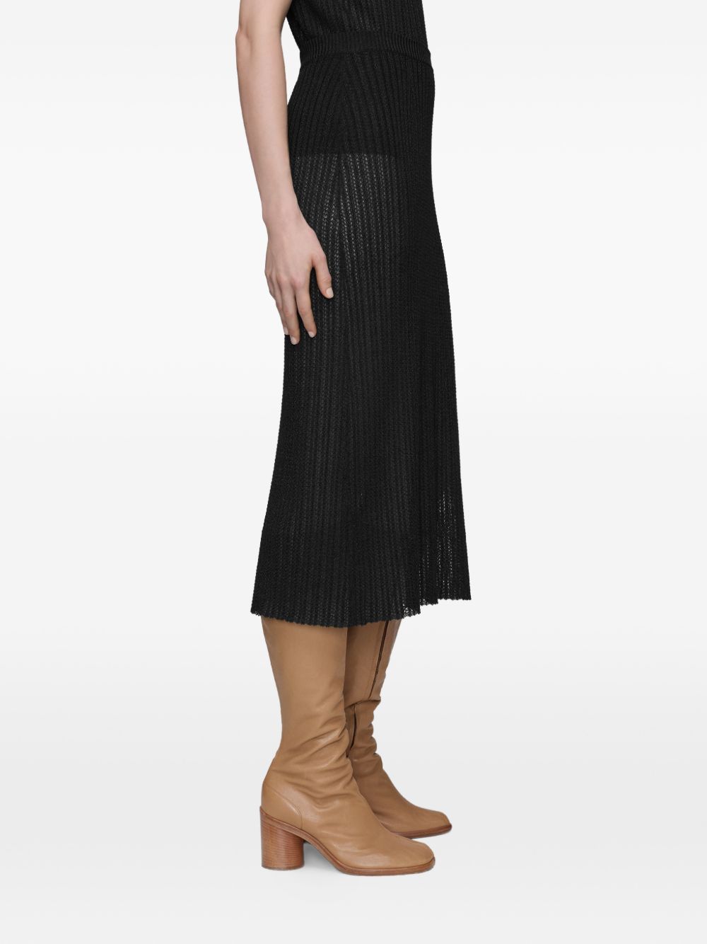 Ribbed knit midi skirt