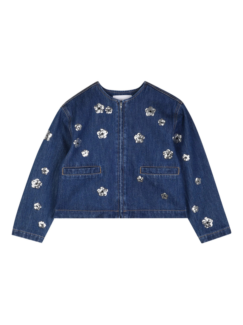 Flower-motif denim jacket