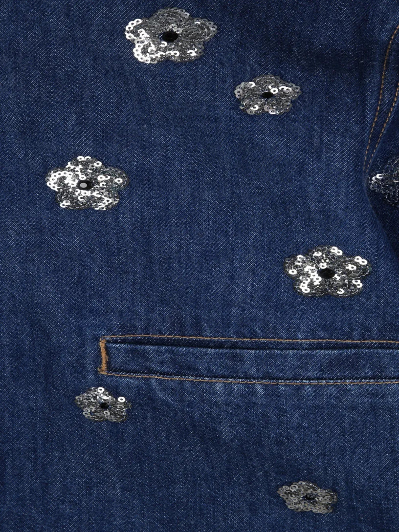 Flower-motif denim jacket