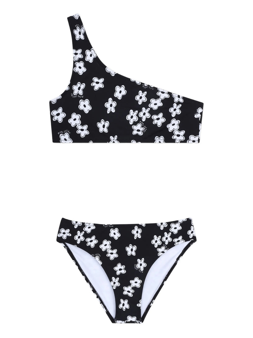 Floral-print one-shoulder bikini set