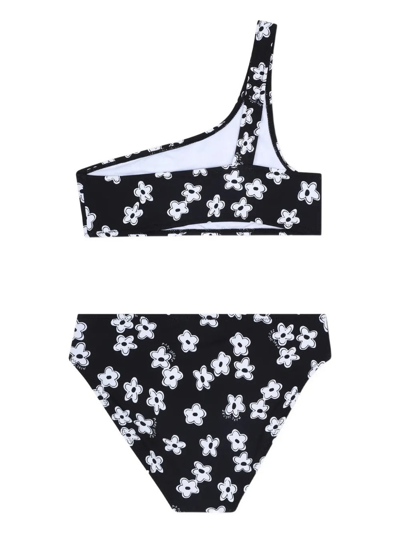 Floral-print one-shoulder bikini set