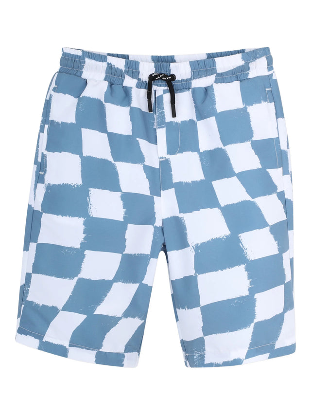 Checkered logo-patch swim shorts
