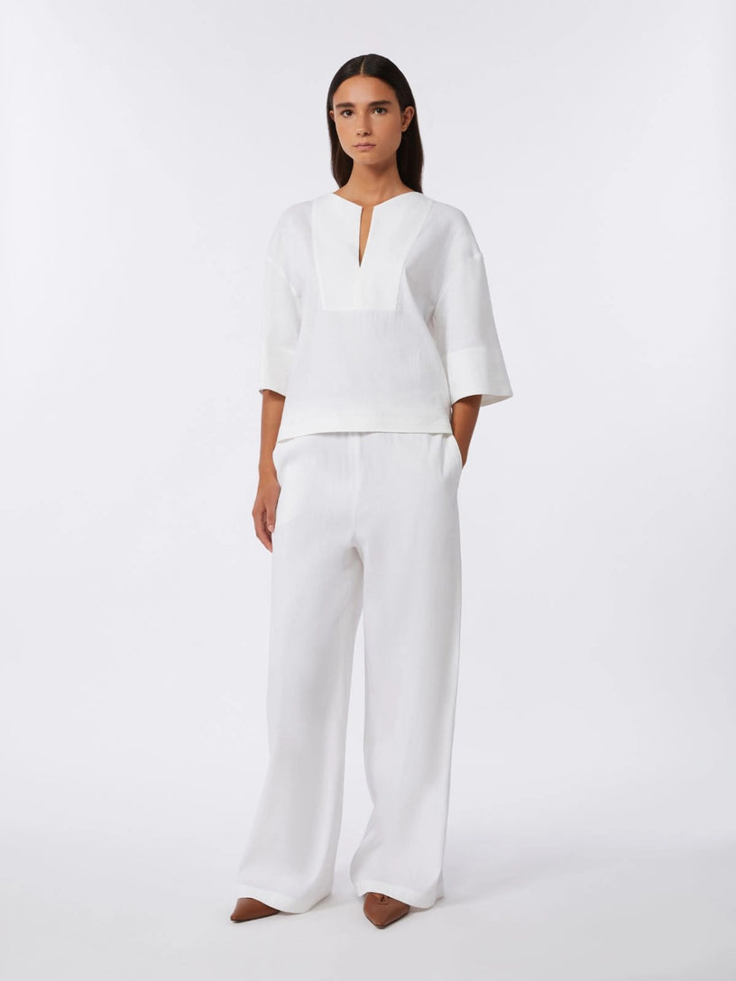 Linen and viscose canvas trousers