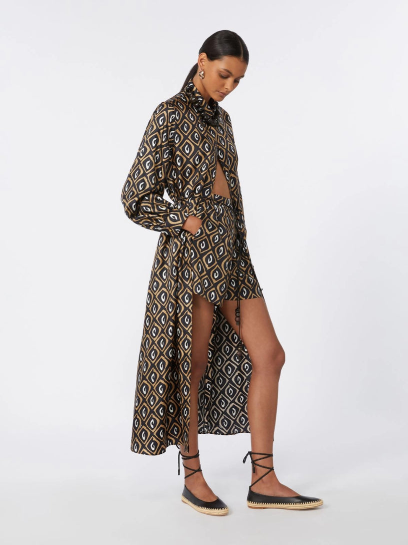 Printed silk twill shirt dress