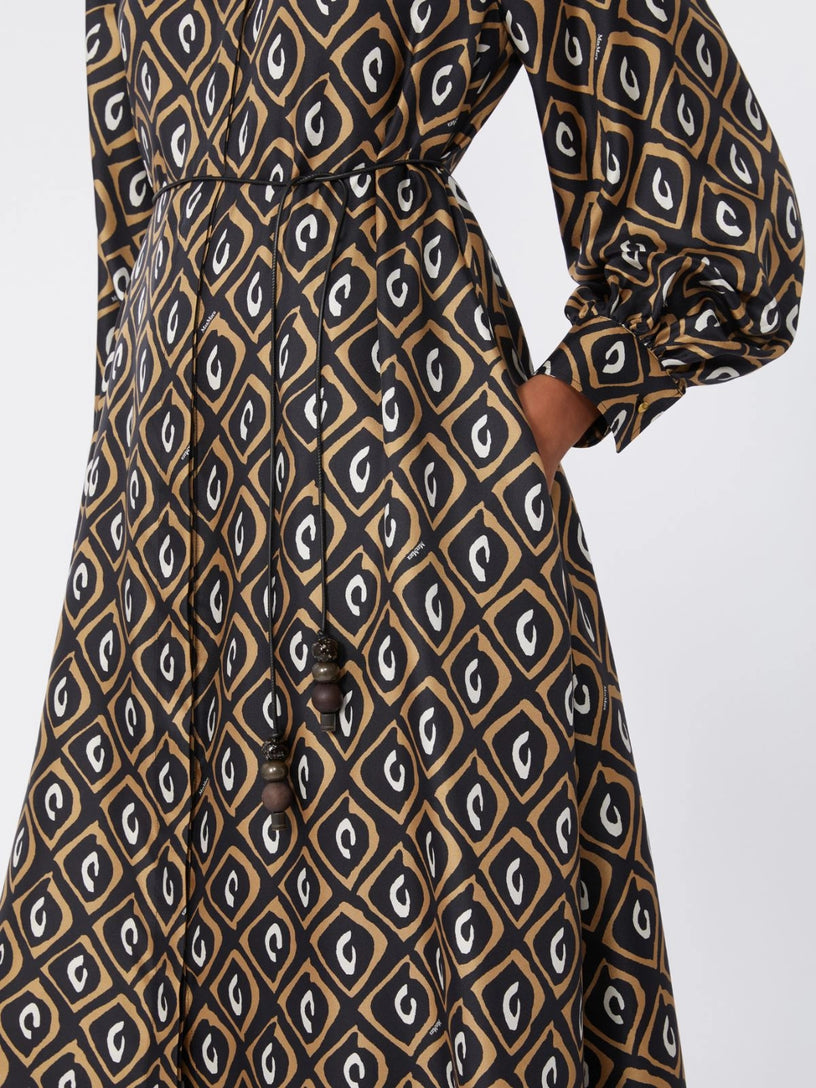 Printed silk twill shirt dress