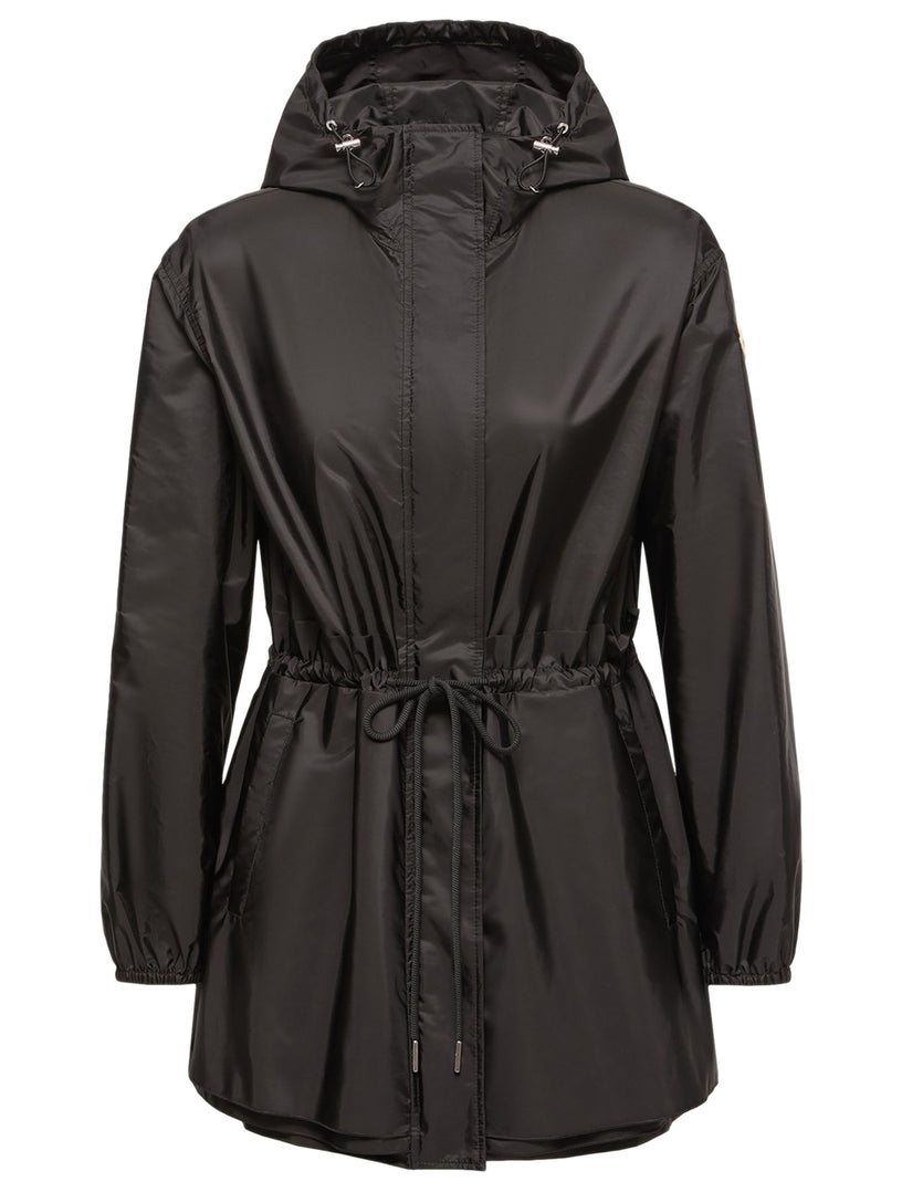Weteau Ruched-Trim Hooded Mid-Length Jacket