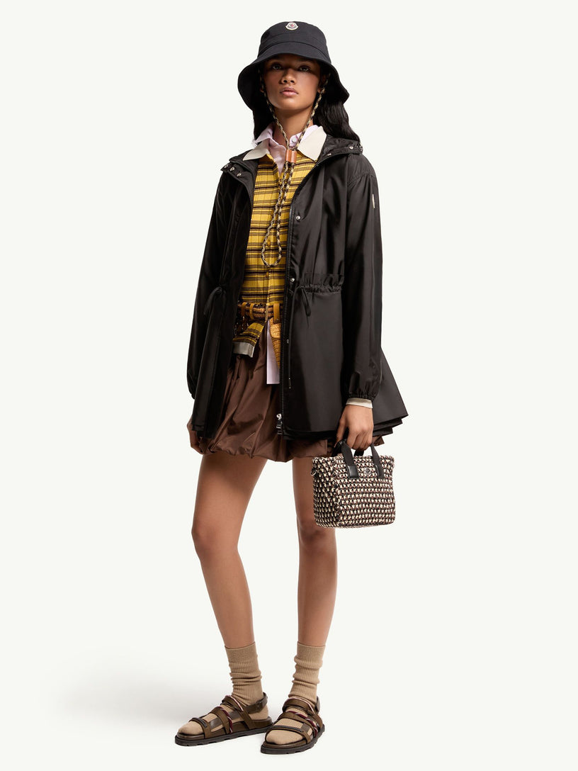 Weteau Ruched-Trim Hooded Mid-Length Jacket