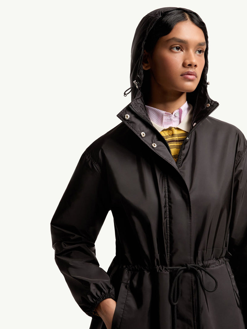 Weteau Ruched-Trim Hooded Mid-Length Jacket