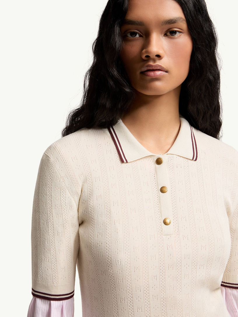 Rhombus & Logo Pattern Cotton Polo Shirt