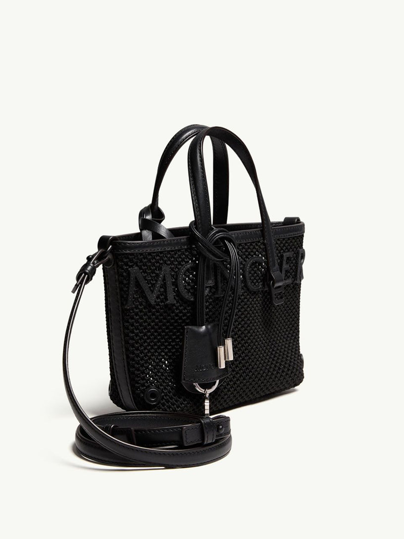 Very mesh and leather tote bag