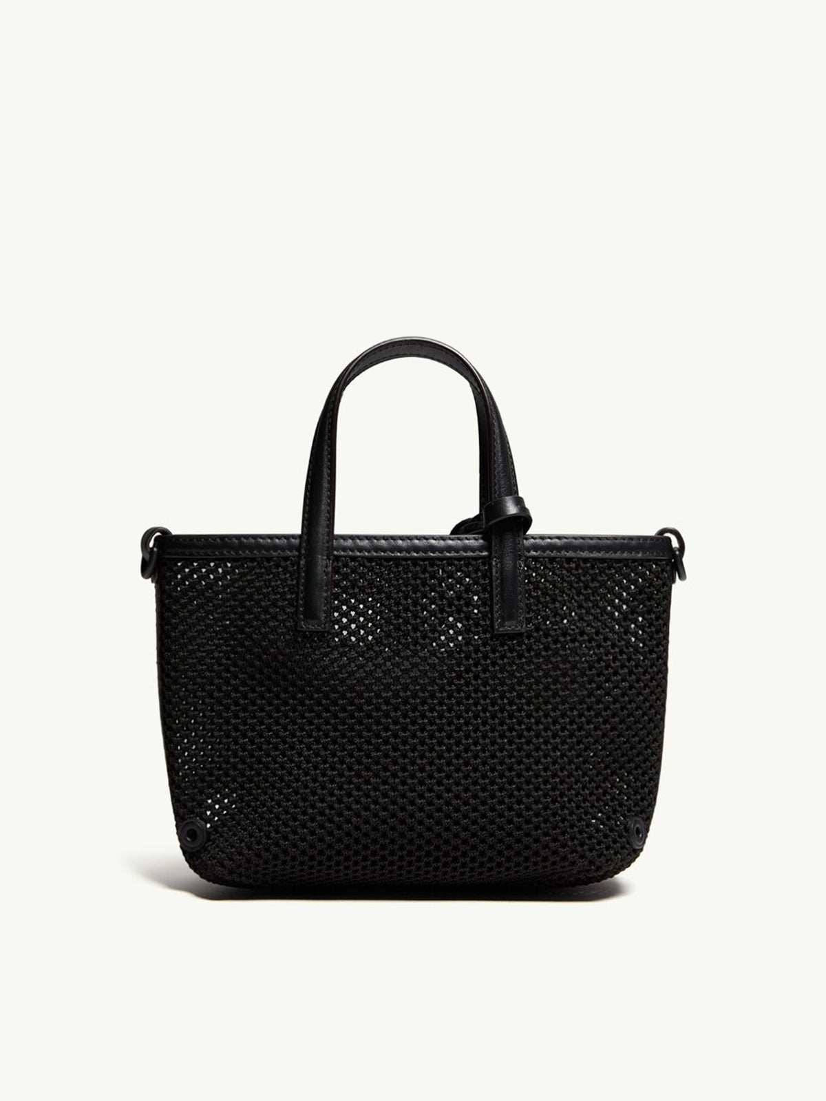 Very mesh and leather tote bag