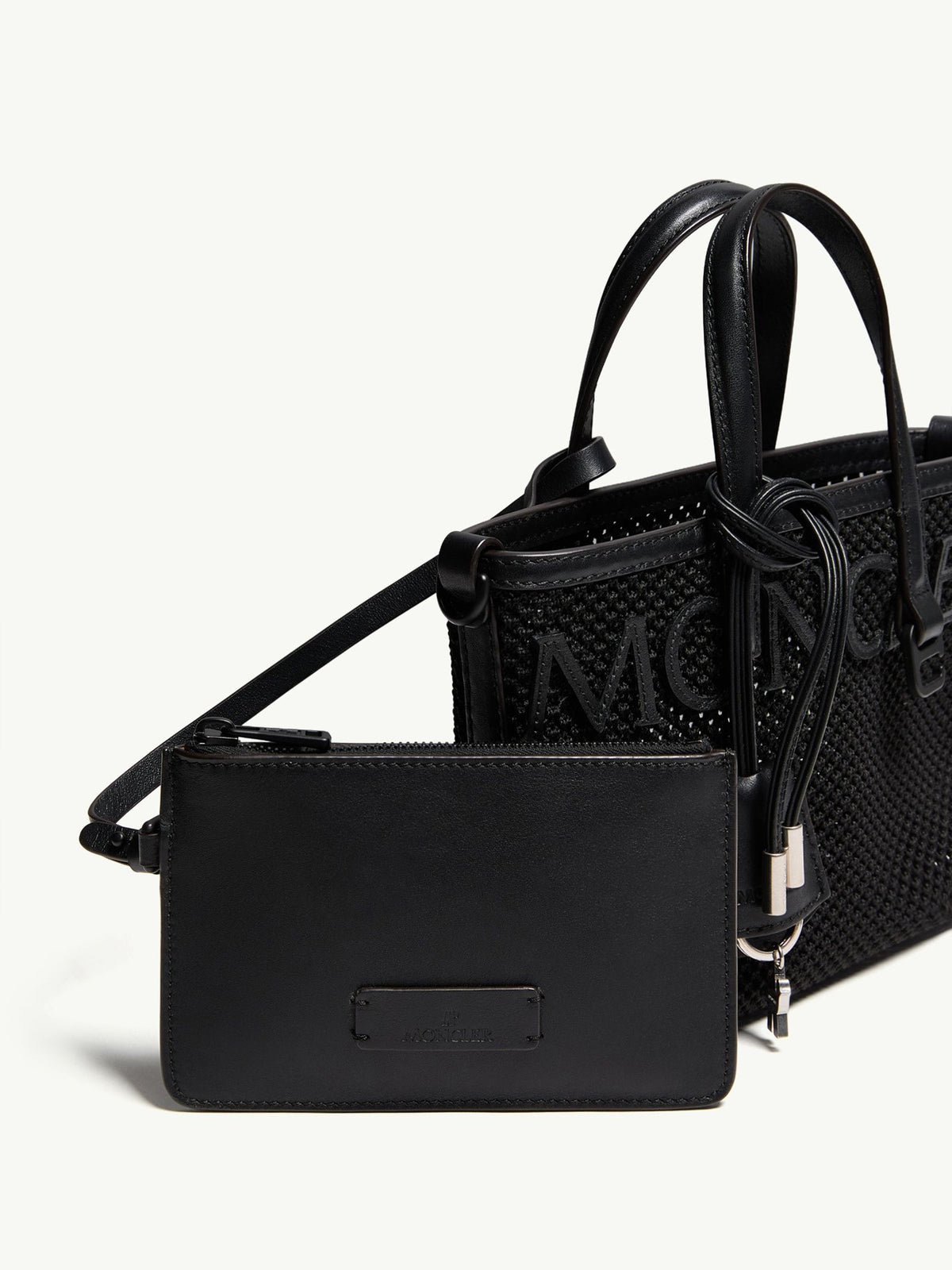 Very mesh and leather tote bag