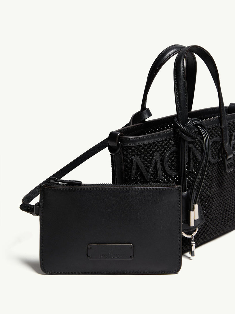 Very mesh and leather tote bag