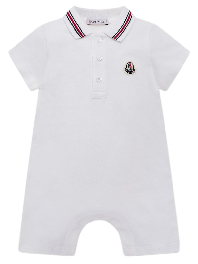 Cotton piquet romper with tricolour hem