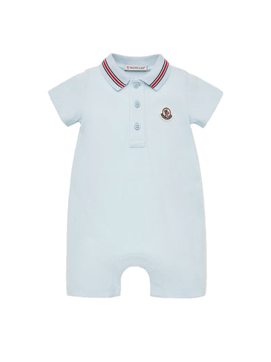 Cotton piquet romper with tricolour hem