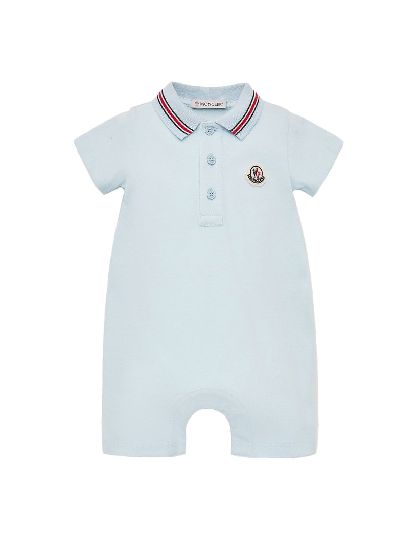 Cotton piquet romper with tricolour hem
