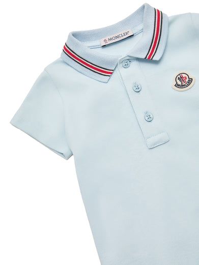 Cotton piquet romper with tricolour hem