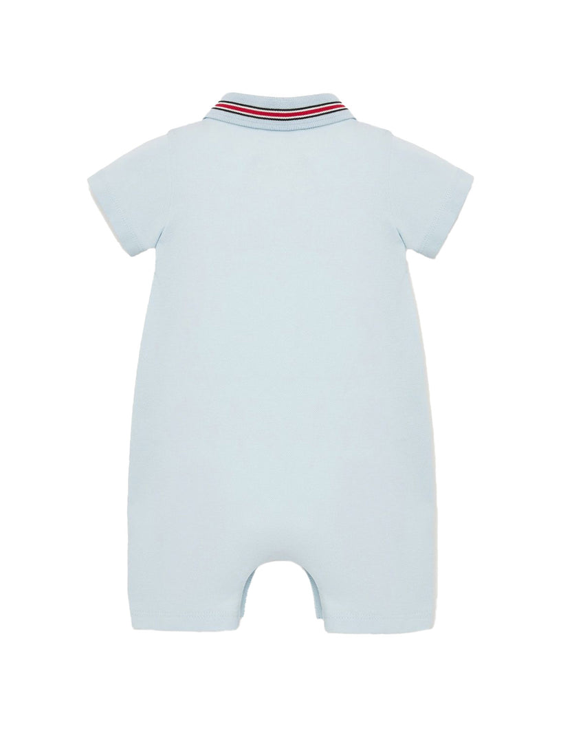 Cotton piquet romper with tricolour hem