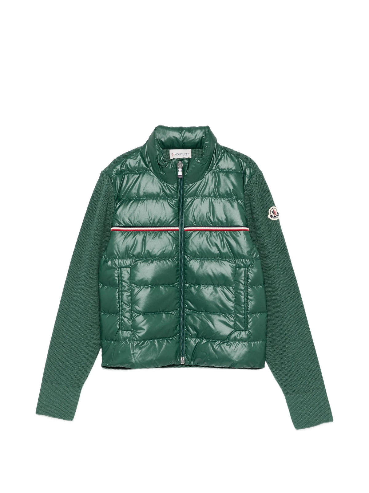 Tricolor padded cotton cardigan with zip