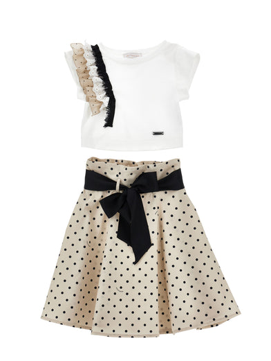 Matching top and skirt set with polka dot pattern