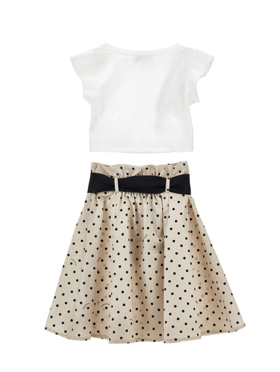 Matching top and skirt set with polka dot pattern