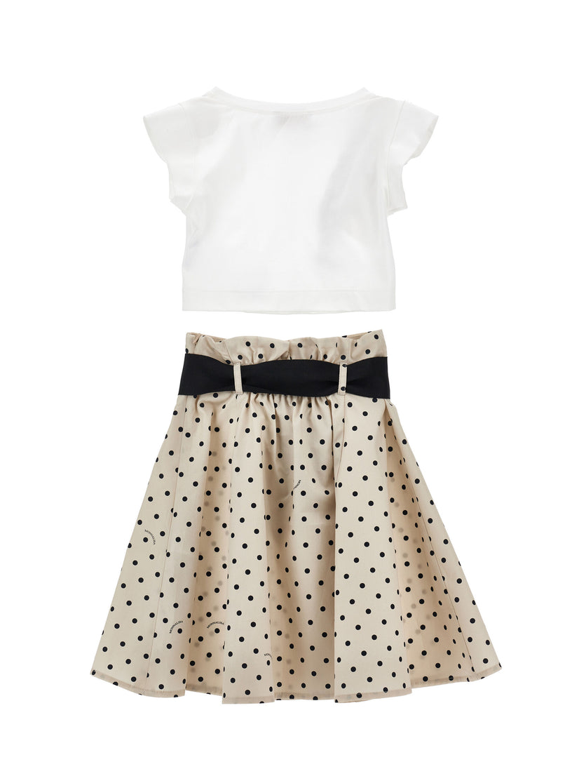 Matching top and skirt set with polka dot pattern