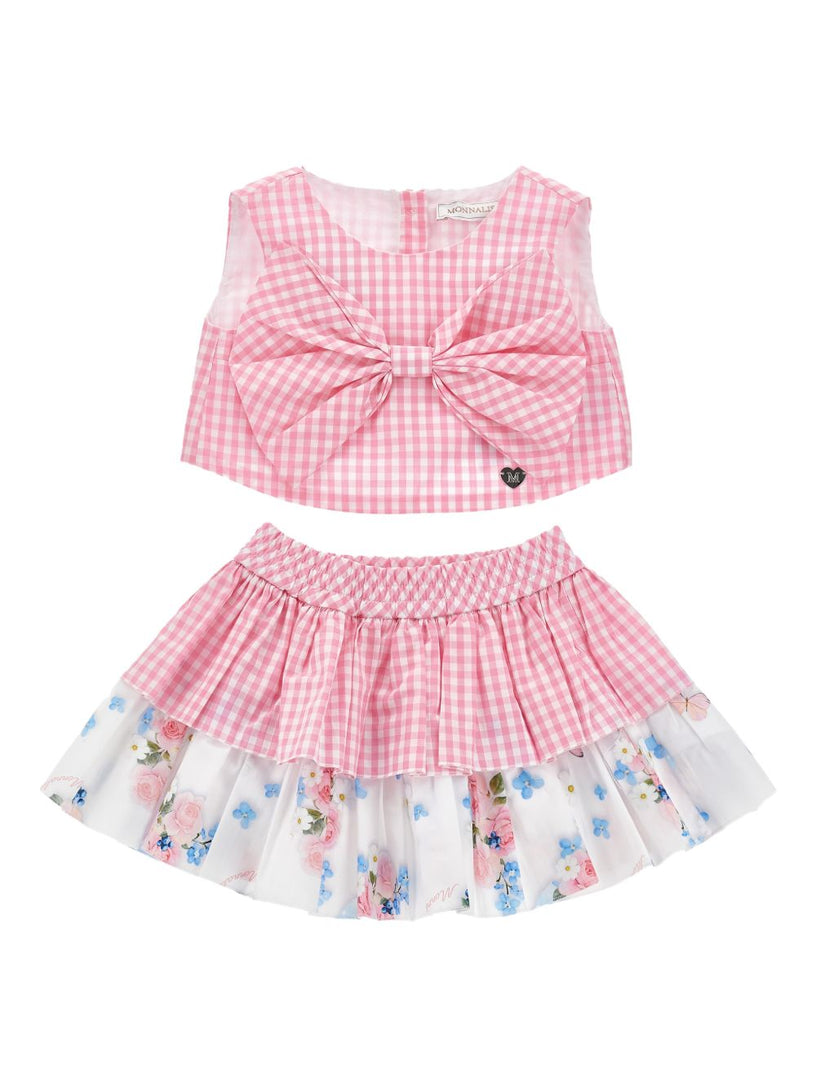 Gingham-pattern skirt set