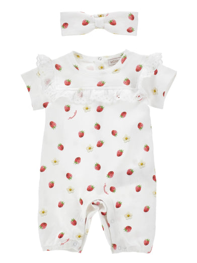 Strawberry and Lace Romper Set