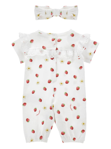 Strawberry and Lace Romper Set