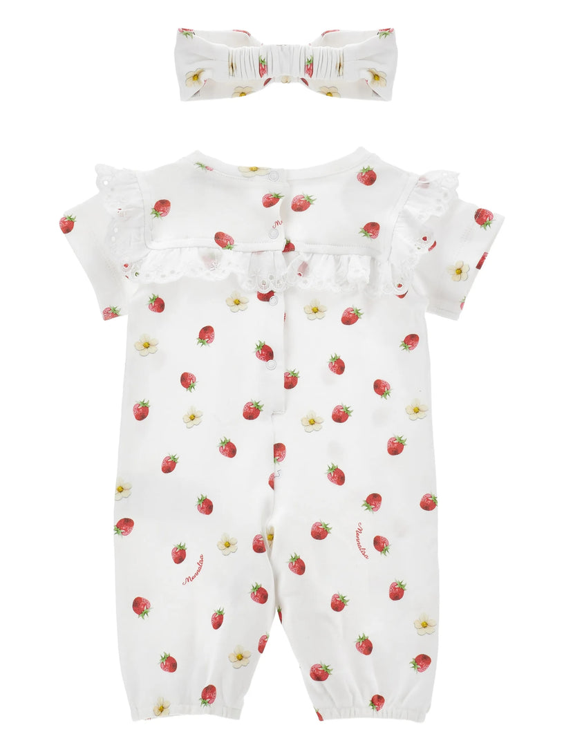 Strawberry and Lace Romper Set