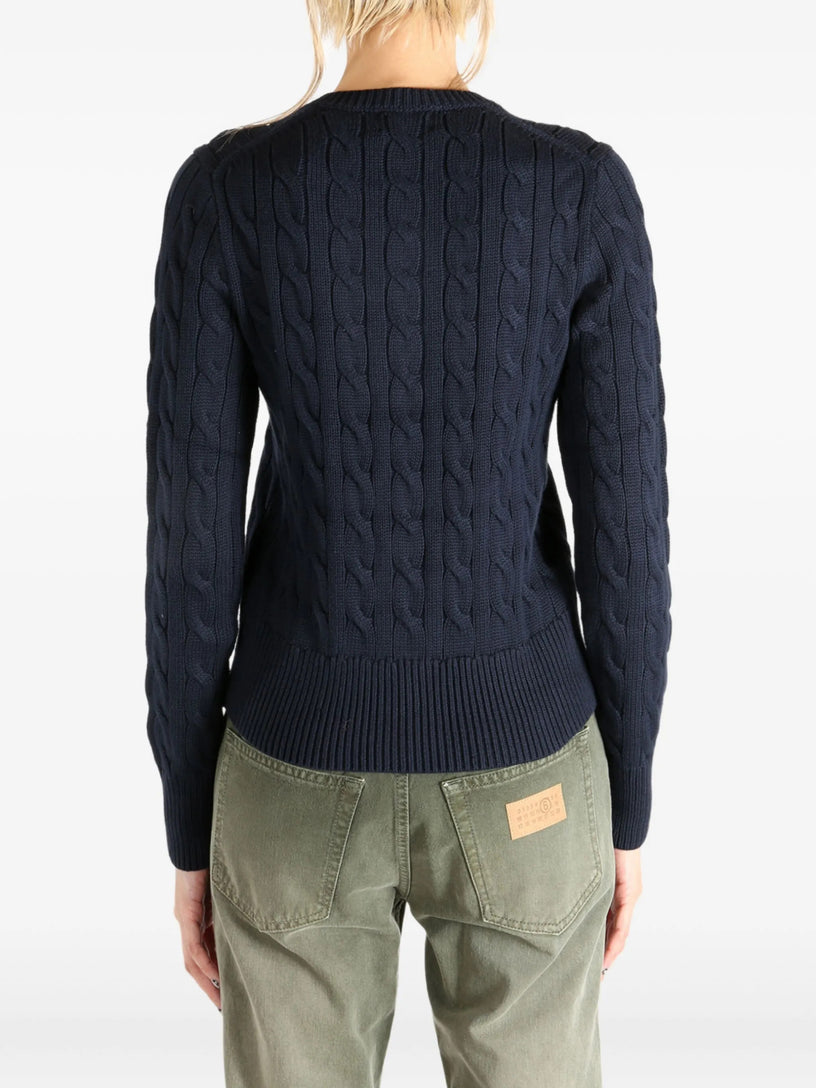 Crew neck cardigan in cable-knit cotton