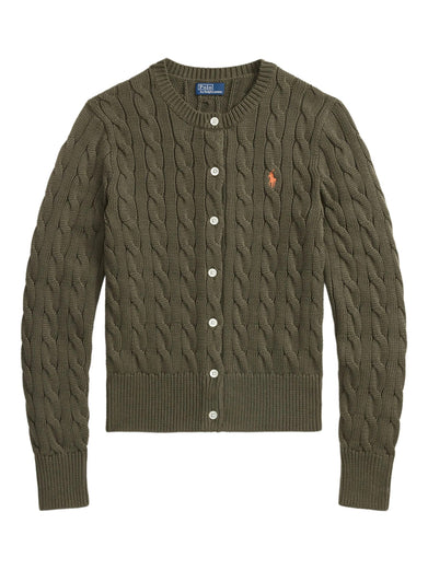 Crew neck cardigan in cable-knit cotton