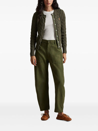 Crew neck cardigan in cable-knit cotton