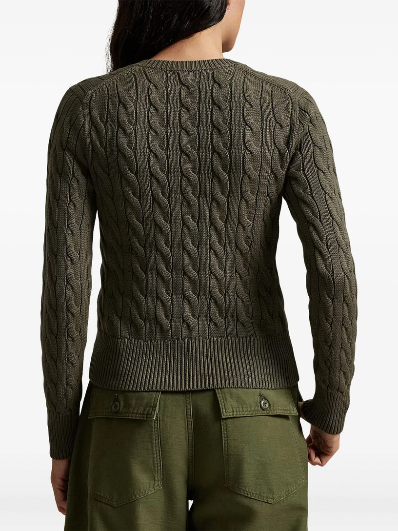 Crew neck cardigan in cable-knit cotton