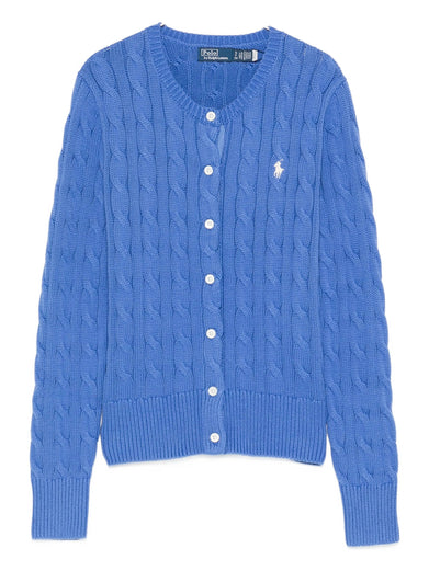 Crew neck cardigan in cable-knit cotton