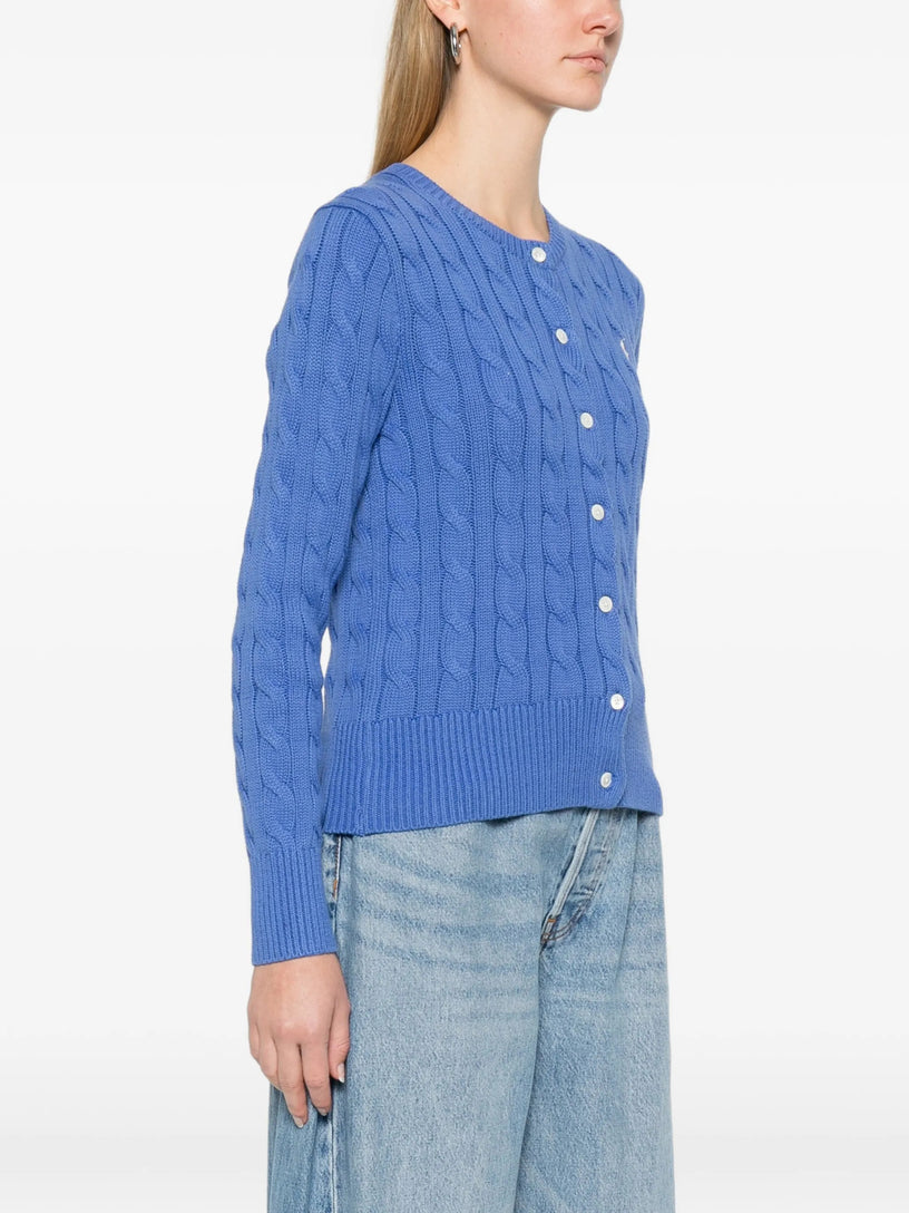 Crew neck cardigan in cable-knit cotton